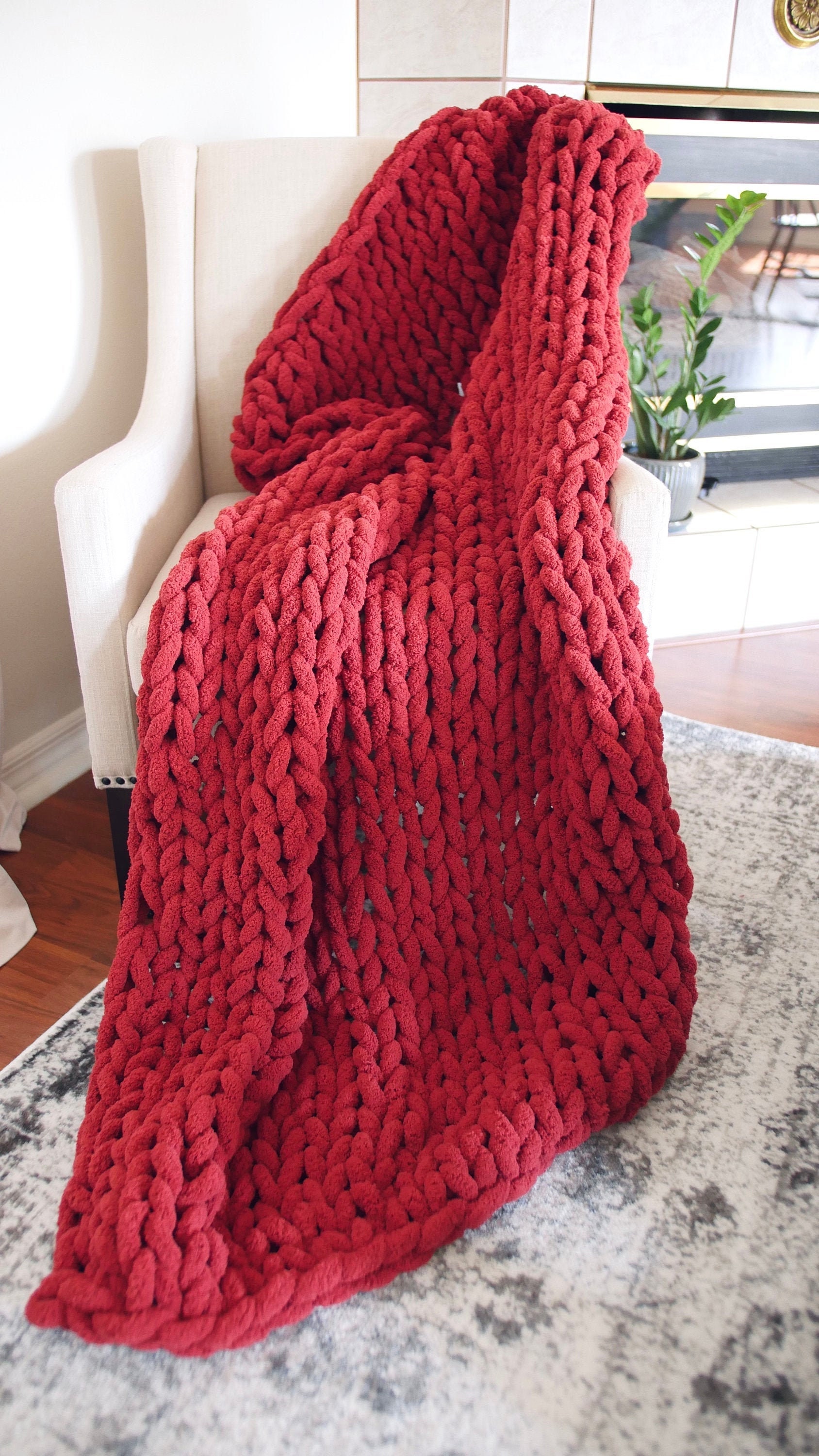 Chunky Knit Blanket Red Cranberry Red Throw Blanket Burgundy Etsy