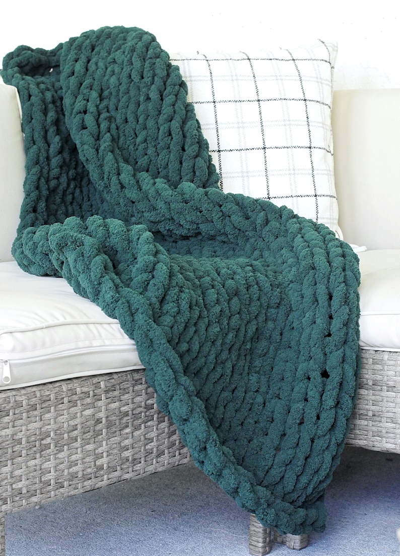 Chenille Chunky Knit Blanket Green Throw Blanket Dark Green Etsy