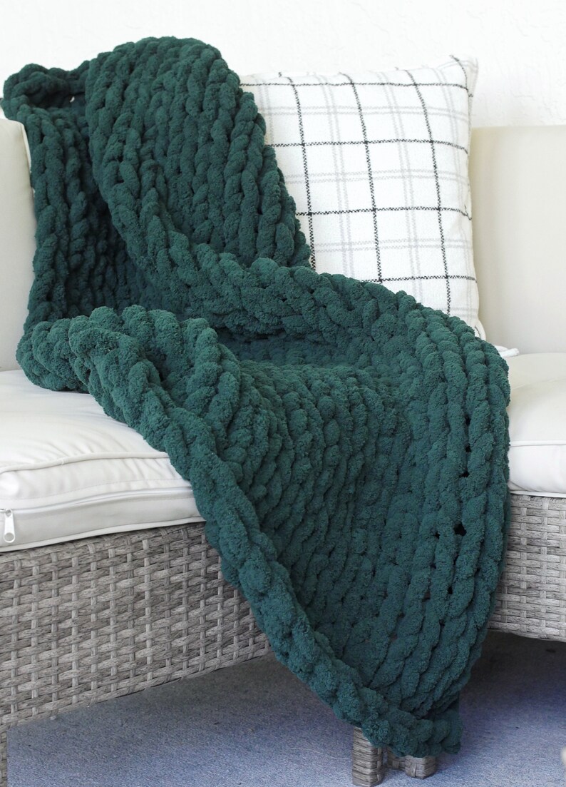 Chunky Knit Blanket Emerald Green Throw Blanket Dark Green Etsy