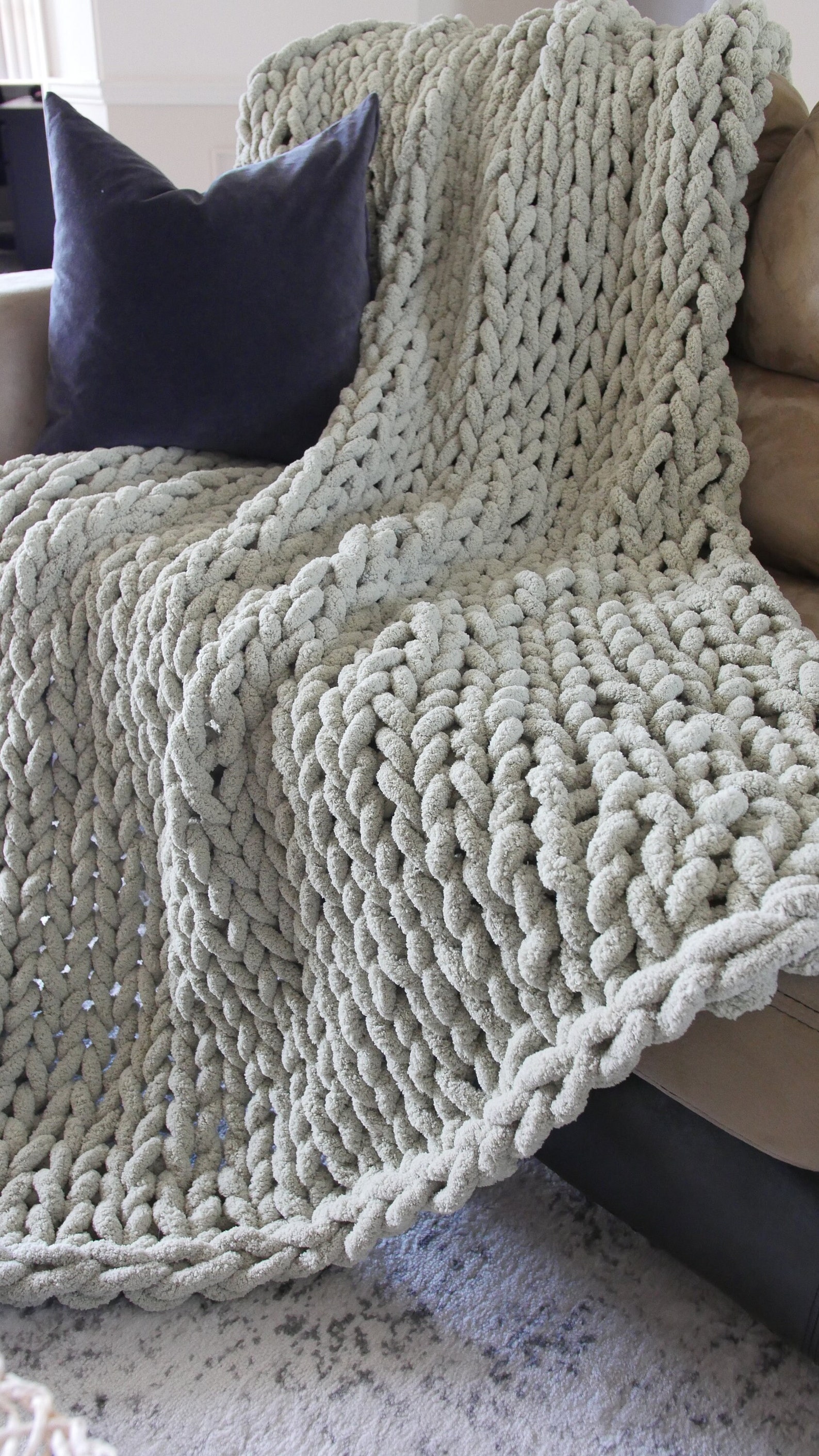 Sage Green Blanket Sage Throw Blanket Large Chunky Knit Etsy