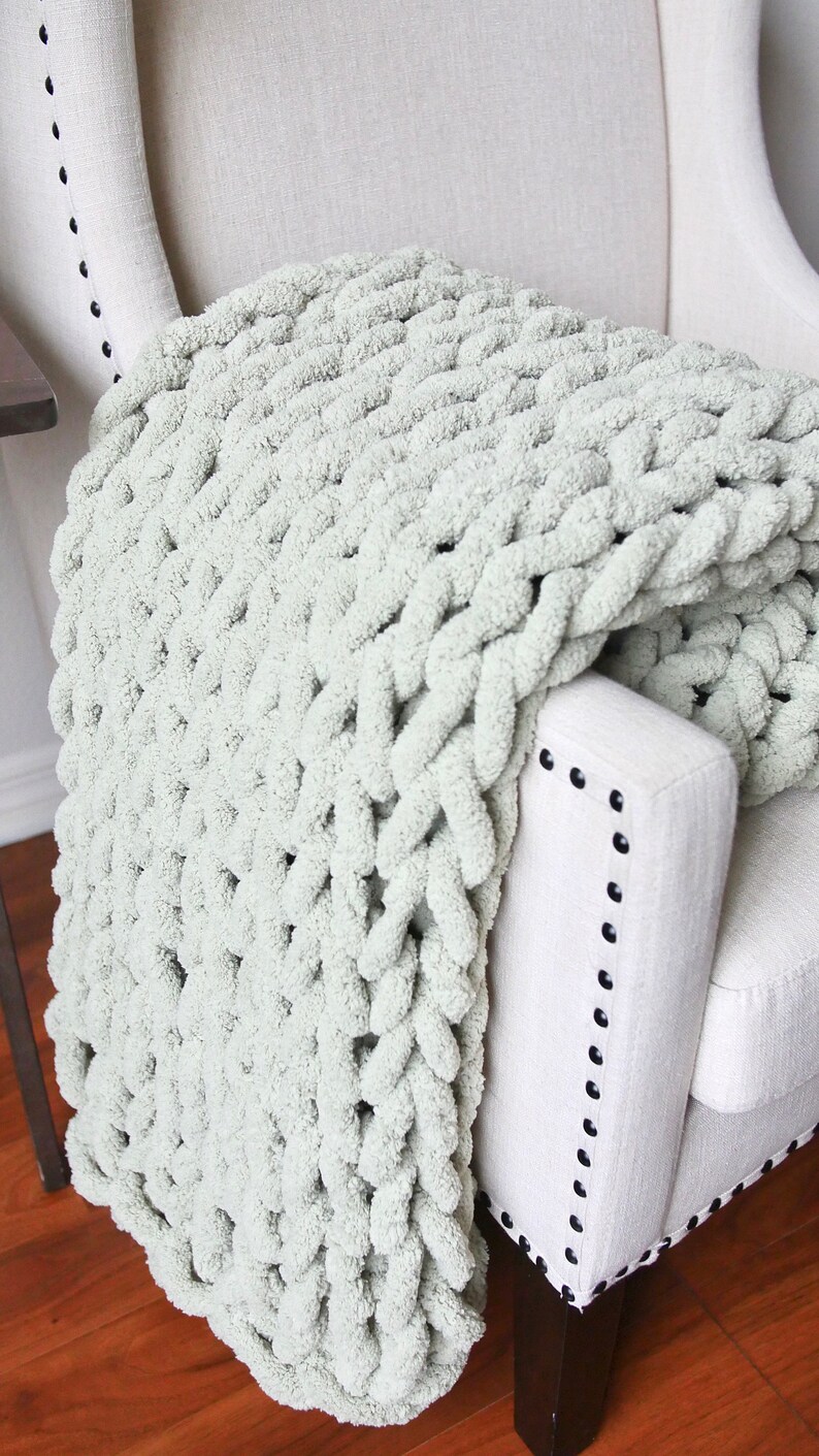 Sage Green Chunky Blanket Sage Throw Blanket Handmade Etsy