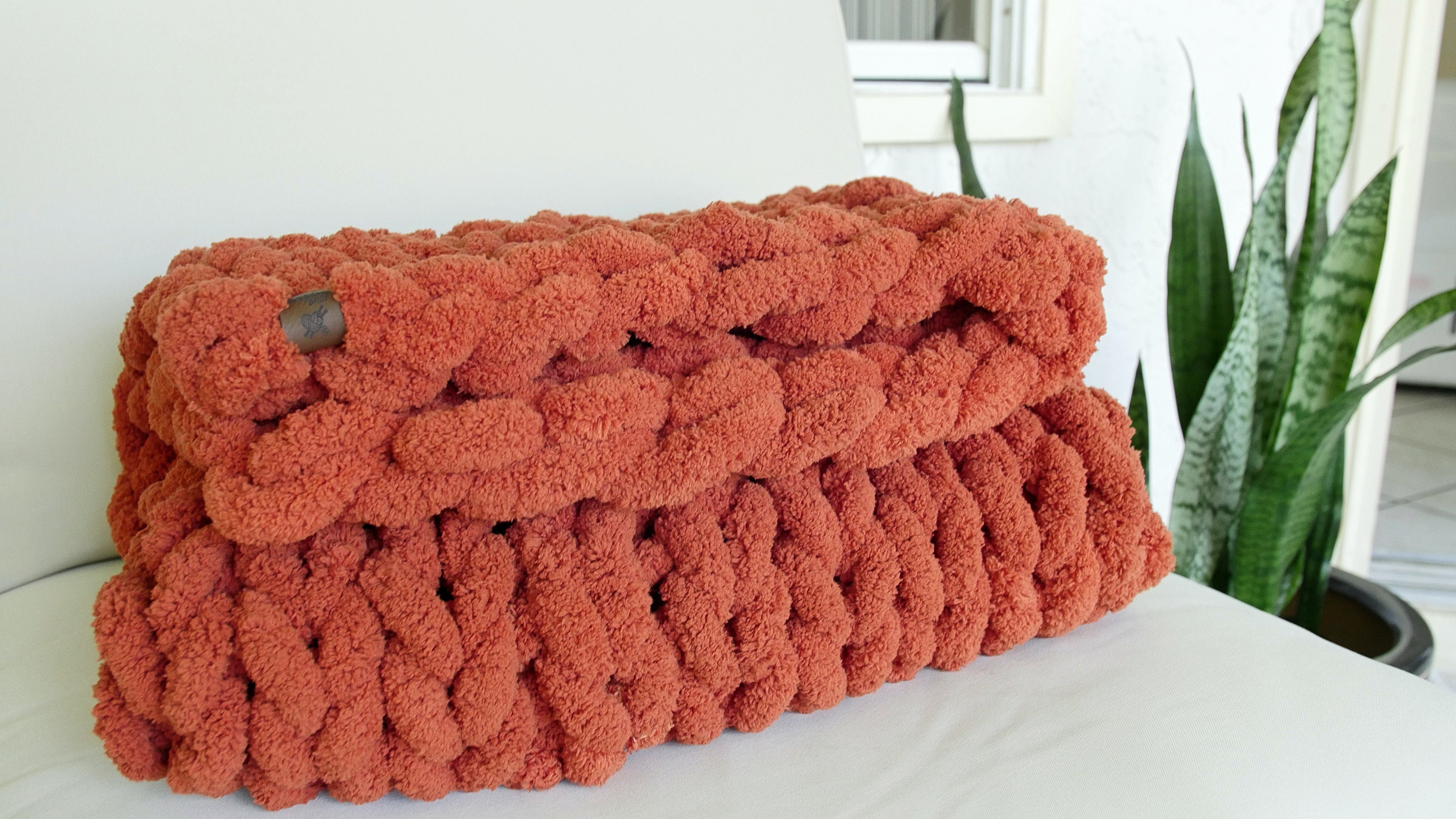 Chunky Knit Blanket in Rust Blood Orange Throw Blanket Rust Etsy