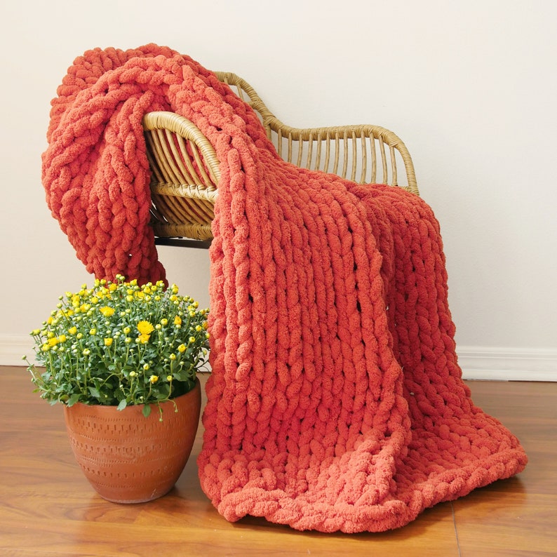 Chunky Knit Blanket in Rust Blood Orange Throw Blanket Rust Etsy