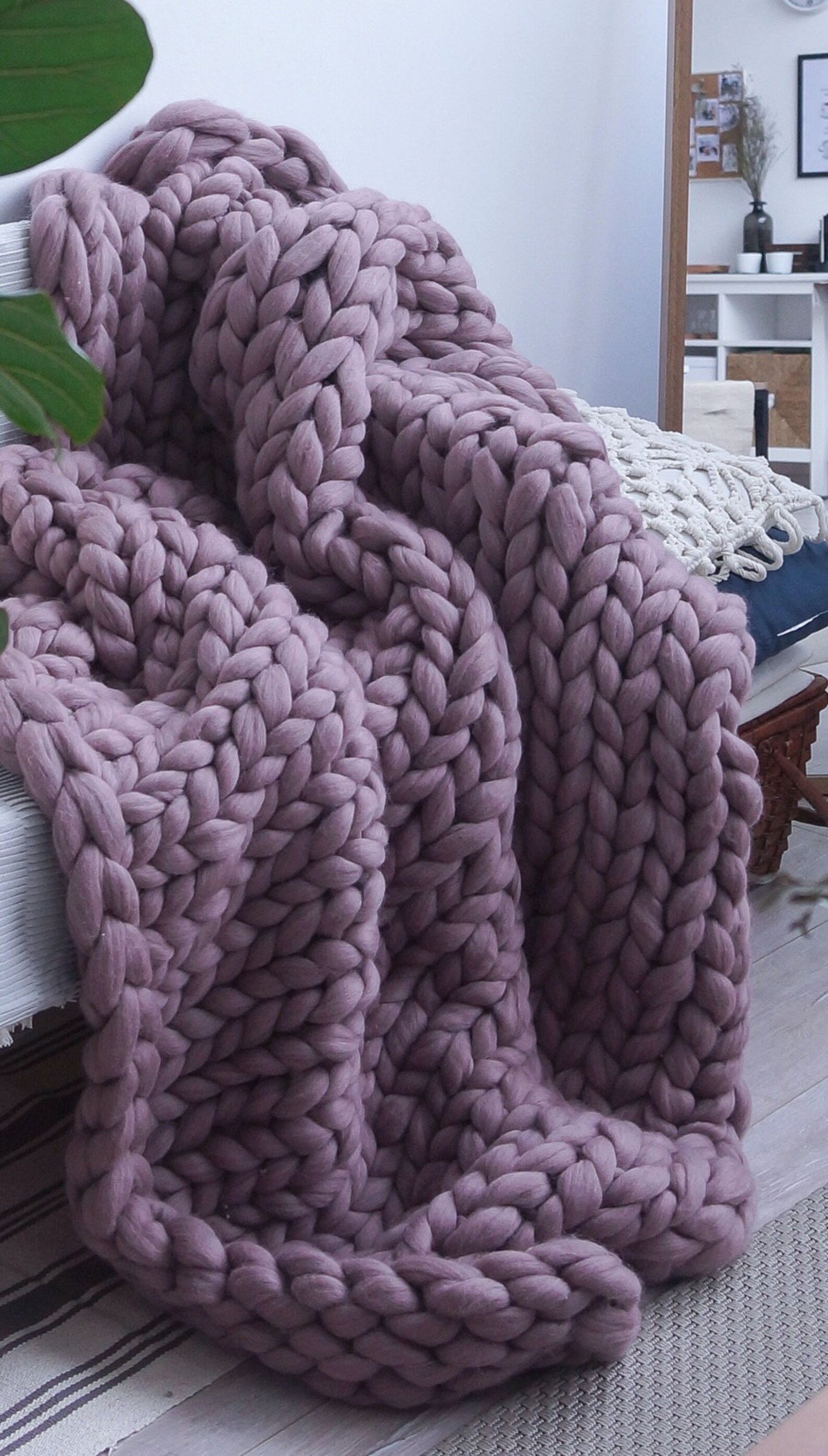 Large Chunky Knit Blanket Merino Wool Big Throw Blanket Etsy
