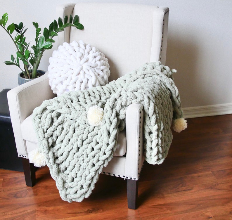 Sage Green Blanket Sage Throw Blanket Large Chunky Knit | Etsy