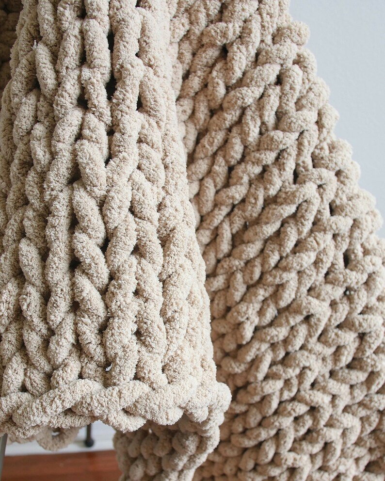 Chunky Knit Blanket Beige Throw Blanket Ivory Couch Throw Etsy