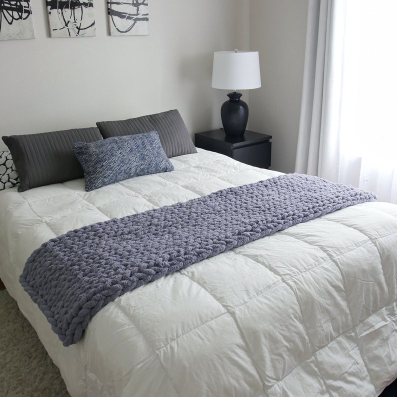 Bed Runner Blue Bed Scarf Twin Bed Runner Queen Bed Runner Etsy