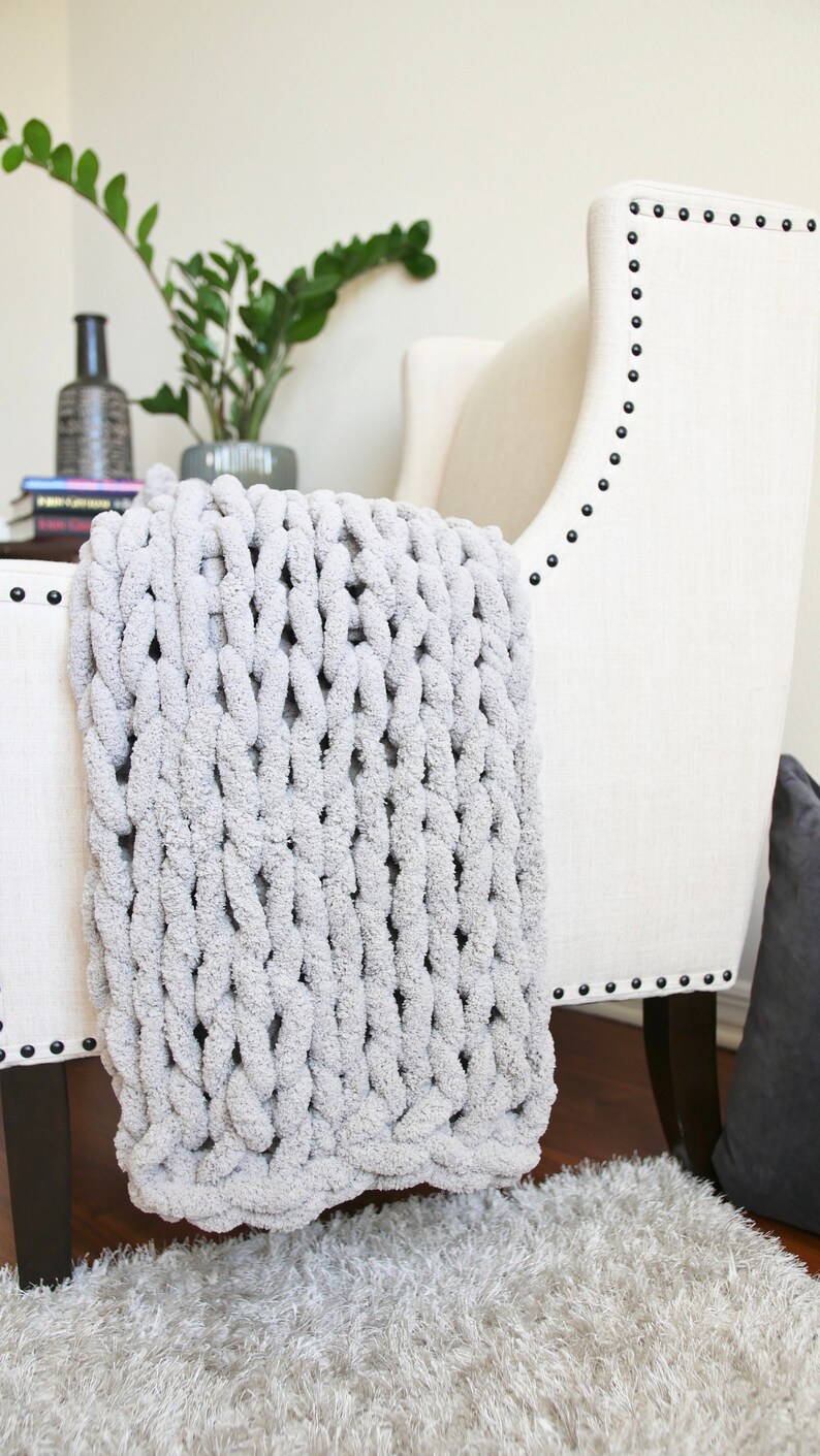 Gray Chunky Knit Blanket Chenille Large Knit Blanket Gray Etsy