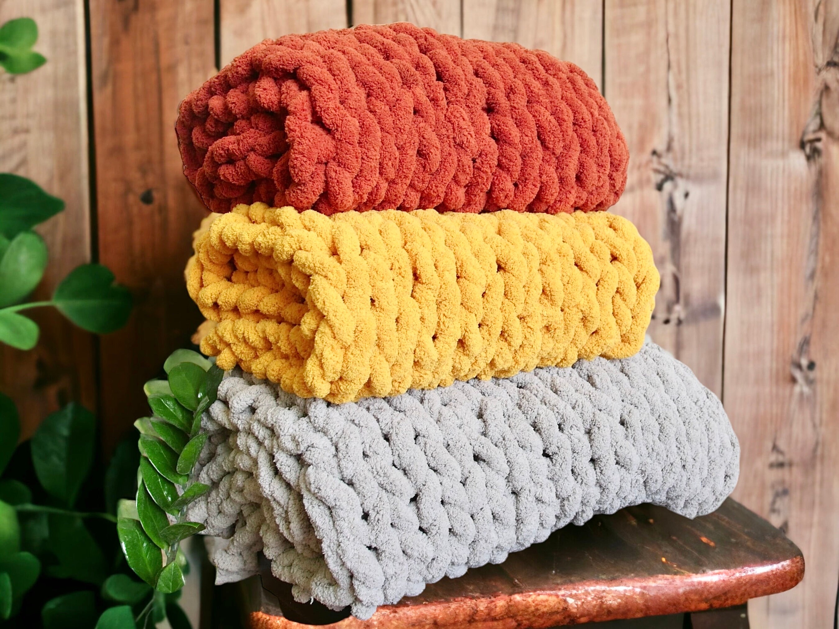 Chunky Knit Blanket, Knit Blanket, Giant Throw, Arm Knitting, Chunky Yarn,  Merino Wool, Thick Yarn, Burnt Orange Throw, Wedding Present Gift 