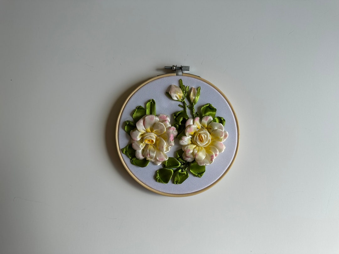 Silk Roses Ribbon Embroidery Wall Hanging Art in Wooden Hoop - Etsy UK