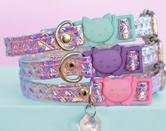 Pink // Purple // Iridescent // Diamond Embossed // Quick Release // Customizable // Cat Collar