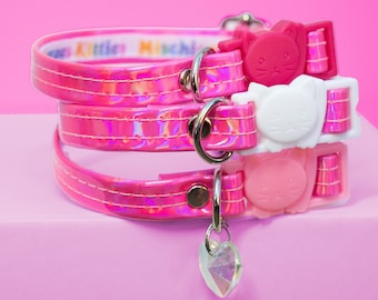 Hot Pink // Rainbow // Holographic // Quick Release // Customizable // Cat Collar