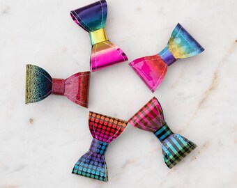 Rainbow // Holographic // Patterned // Sewn // Cat Bow Tie // Small Dog Bow Tie