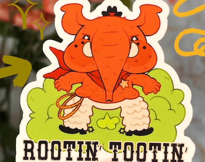 Rootin' Tootin' Cowboy Mammoth Vinyl Glossy Sticker - Western Dinosaur Decal