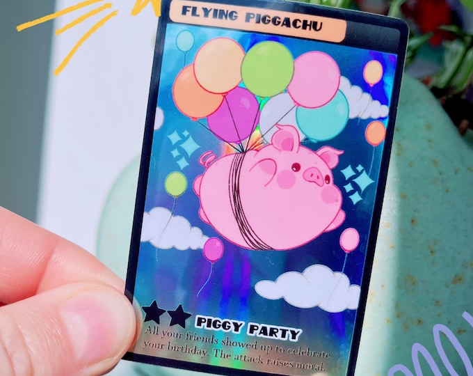 Flying Piggachu 2" x 3" Vinyl Holographic Sticker - Glossy | Birthday Occasions