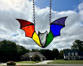 Rainbow Bat Pride Stained Glass ornament