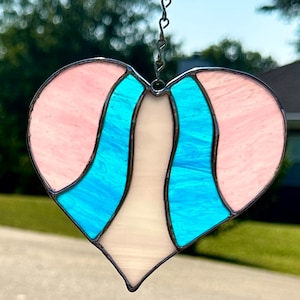 Trans Heart Pride Stained Glass ornament or suncatcher