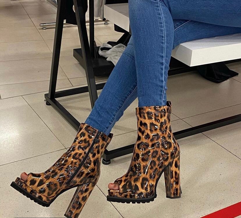 cheetah open toe booties