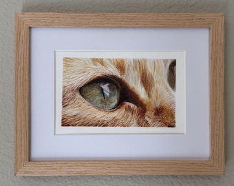 Dibujo de ojos de gato a lápiz de color, lámina de arte animal realista (descarga digital)