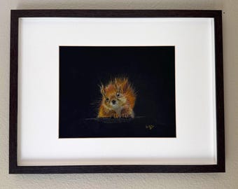 Dibujo de ardilla roja a lápiz de color, lámina de arte realista de fauna silvestre (descarga digital)