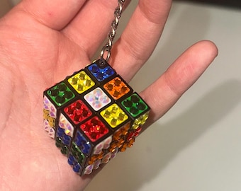 Bedazzled Rubik Cube Keychain, Rhinestone Rubik Cube keychain, Sparkling Rubik's Cube, Bling Rubik's Cube, Puzzle Cubes