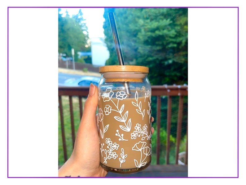 Floral Libbey Glass Can | Wildflower Glass Can | Reusable Glass Cup | Spring Iced Coffee Glass | Summer Glass Cup | Iced Coffee Cup Glass