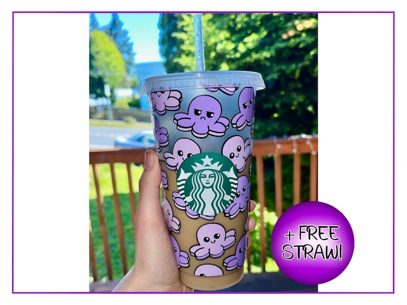 Mood Octopus Starbucks Tumbler | Starbucks Reusable Cold Cup | Venti Coffee Cup | Tumbler Cup for Cold Drinks | w/ FREE STRAW