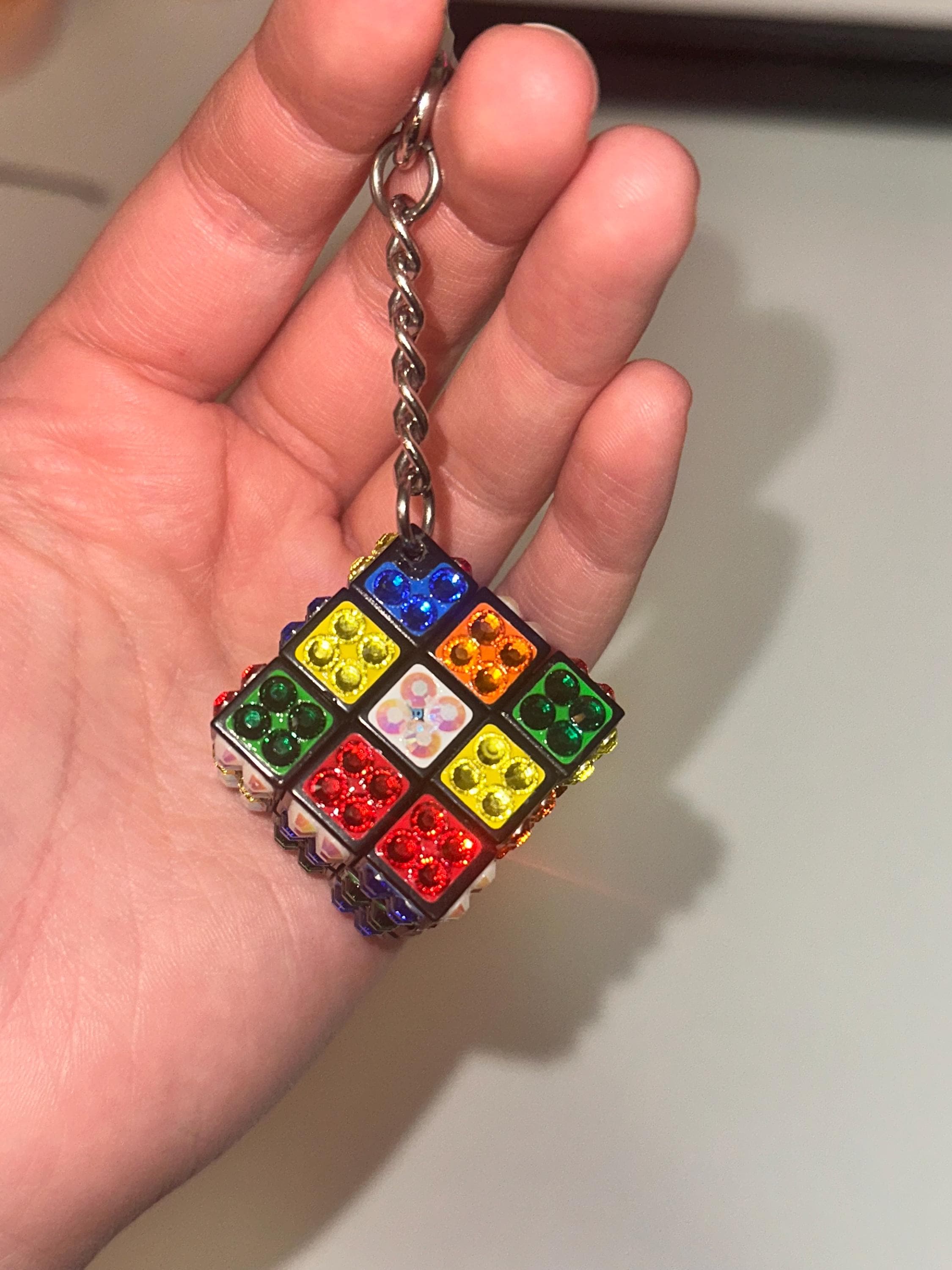 Bedazzled Rubik Cube Keychain, Rhinestone Rubik Cube Keychain