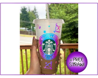 Vaso de café frío Starbucks con signo del zodiaco / Vaso frío Venti Frosted / Vaso frío reutilizable Starbucks / Vaso de viaje / Vaso de café helado / con pajita gratis
