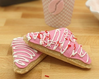 PINK Scones Felt Food with White Chocolate Drizzle and fake Valentine's Day Sprinkles for pretend play - Coffee Shop and Bakery