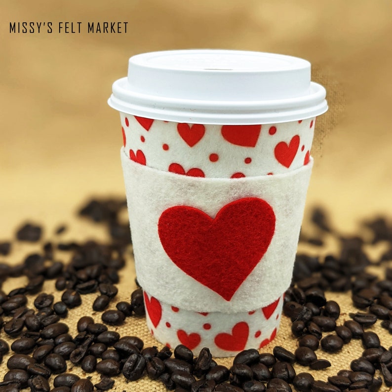 Valentine's Day Red Heart Latte w/ White Background Felt Play Food w/ Lid for Pretend Play Coffee and Hot Chocolate w/ Whipped Cream image 4