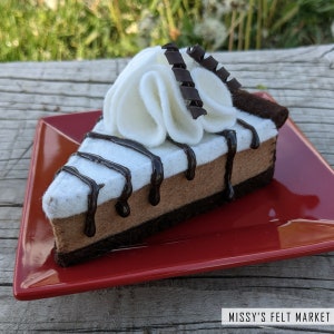 Fake Slice of CHOCOLATE CREAM Pie for Pretend Play and Pie Case Display - Mixed Medium Felt Food for Kids - Chocolate Lovers Delight