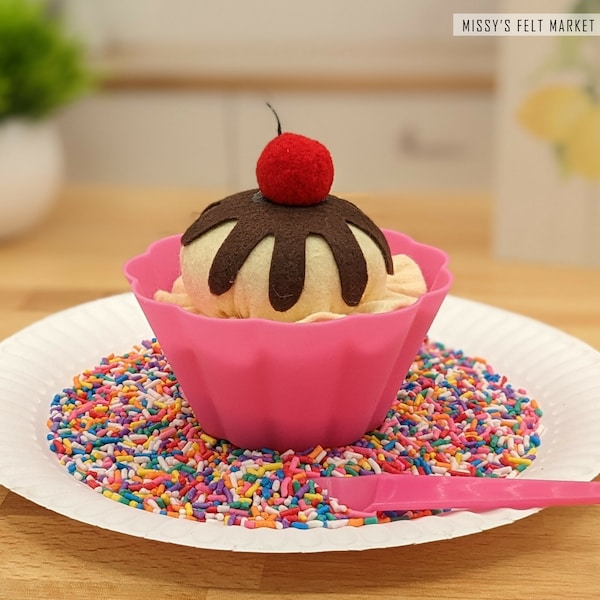 Ice Cream Hot Fudge Sundae Bowl - Felt Food for Kids - Pretend Play