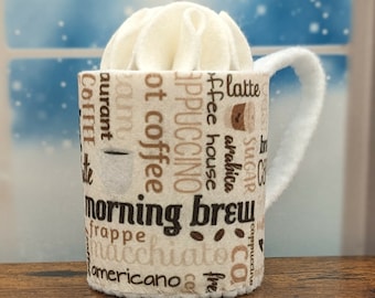 Felt COFFEE SHOP Hot Cocoa Mug for Winter Pretend Play, Winter Toys, Play Kitchen Toys for Kids, Whipped Cream, Latte, Hot Chocolate