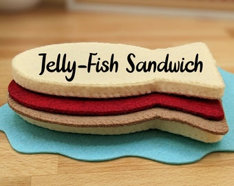 Jelly-Fish Sandwich for Pretend Play -  Peanut Butter and Jam/Jelly Sandwich - PBJ Felt Play Food - Play Kitchen Accessories - Fake Jars