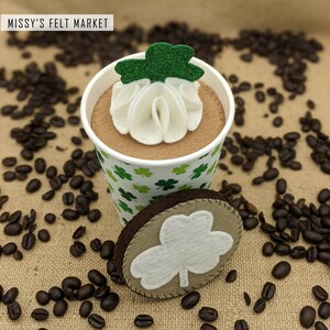 Shamrock Latte Felt Play Food Toy for Pretend Play - 12 oz Black Coffee and Hot Chocolate with Whipped Cream - Mixed Medium Cup with Lid