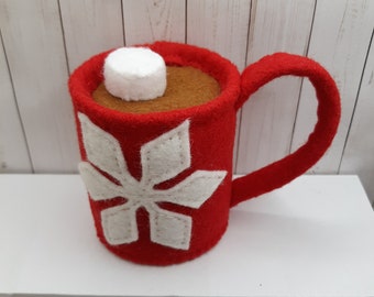 Red Snowflake HOT CHOCOLATE Mug Felt Play Food