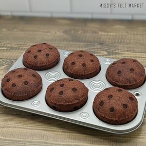 Double Chocolate Chunk Felt Food Muffins for Pretend Play - Coffee Shop and Bakery Full-Sized Treats - Realistic Play Kitchen Food