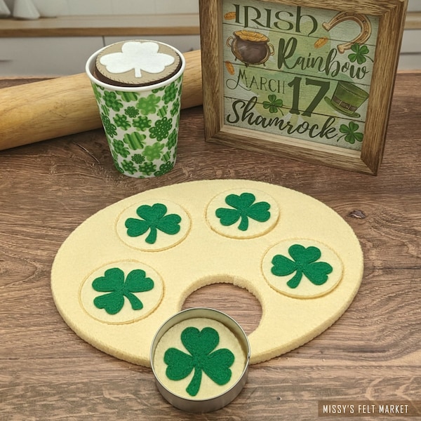 SHAMROCK Cut Out Cookie for Pretend Play, St. Patrick's Day Treats, Green Three Leaf Clover,  Play Kitchen Fun, Felt Food for Kids