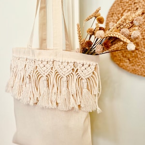 Makramee Jutebeutel / Makramee Tasche mit Boho details / Sommertasche Stoff / |Stoffbeutel \ Summer Bag /Handgemachte makramee Tasche