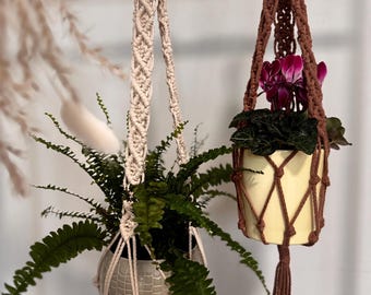 Makramé-växthängare av bomull – Handgjord växthållare i boho-stil för vardagsrum, balkong eller fönster