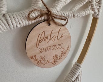 Personligt trämynt / Livets träd makramé / Boho present / Babyshower present
