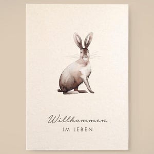 Karte Hase „Willkommen im Leben“ aus Holzschliffpappe