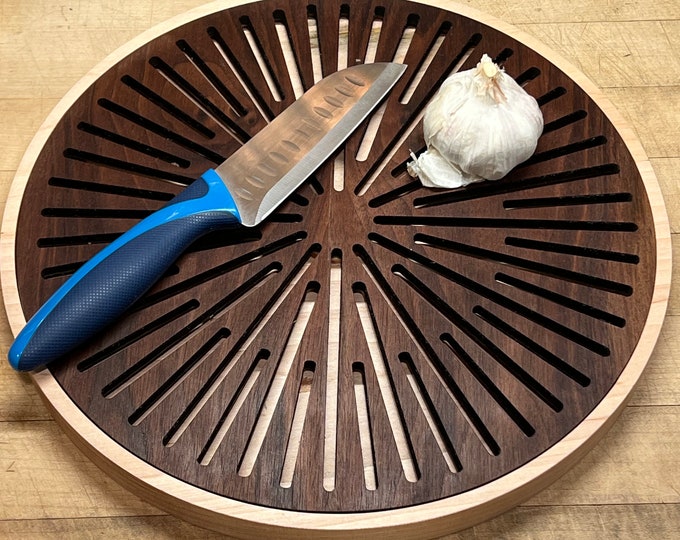 Sourdough Bread Cutting Board | Round Walnut Maple Crumb Catcher | Handmade Bread Slicing Board | 12” Kitchen Gift