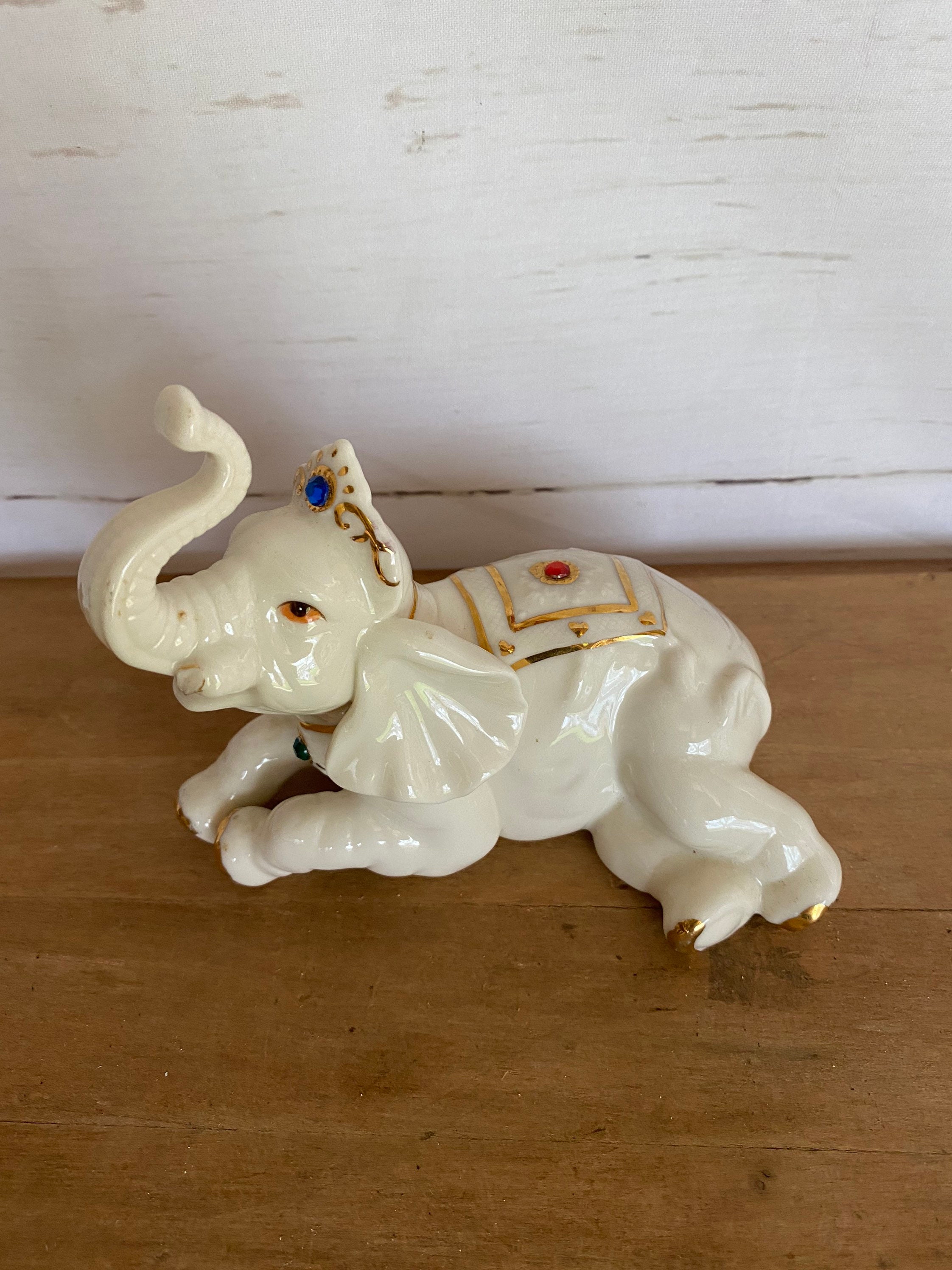 Porcelain White Elephant Figurine Jeweled Etsy