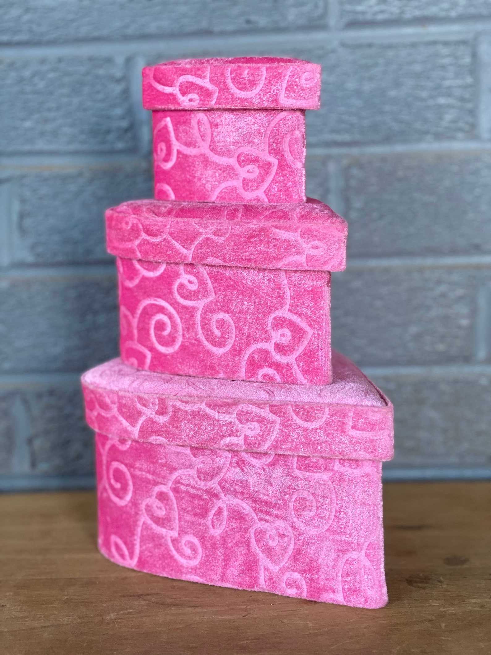 Vintage Pink Velvet Valentine's Day Heart Nesting Box Etsy