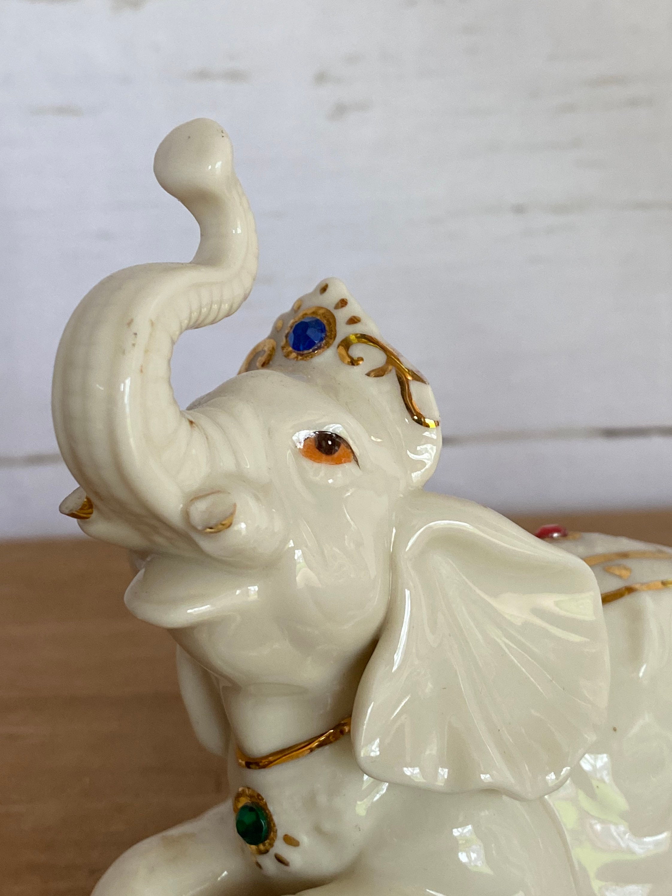Porcelain White Elephant Figurine Jeweled Etsy