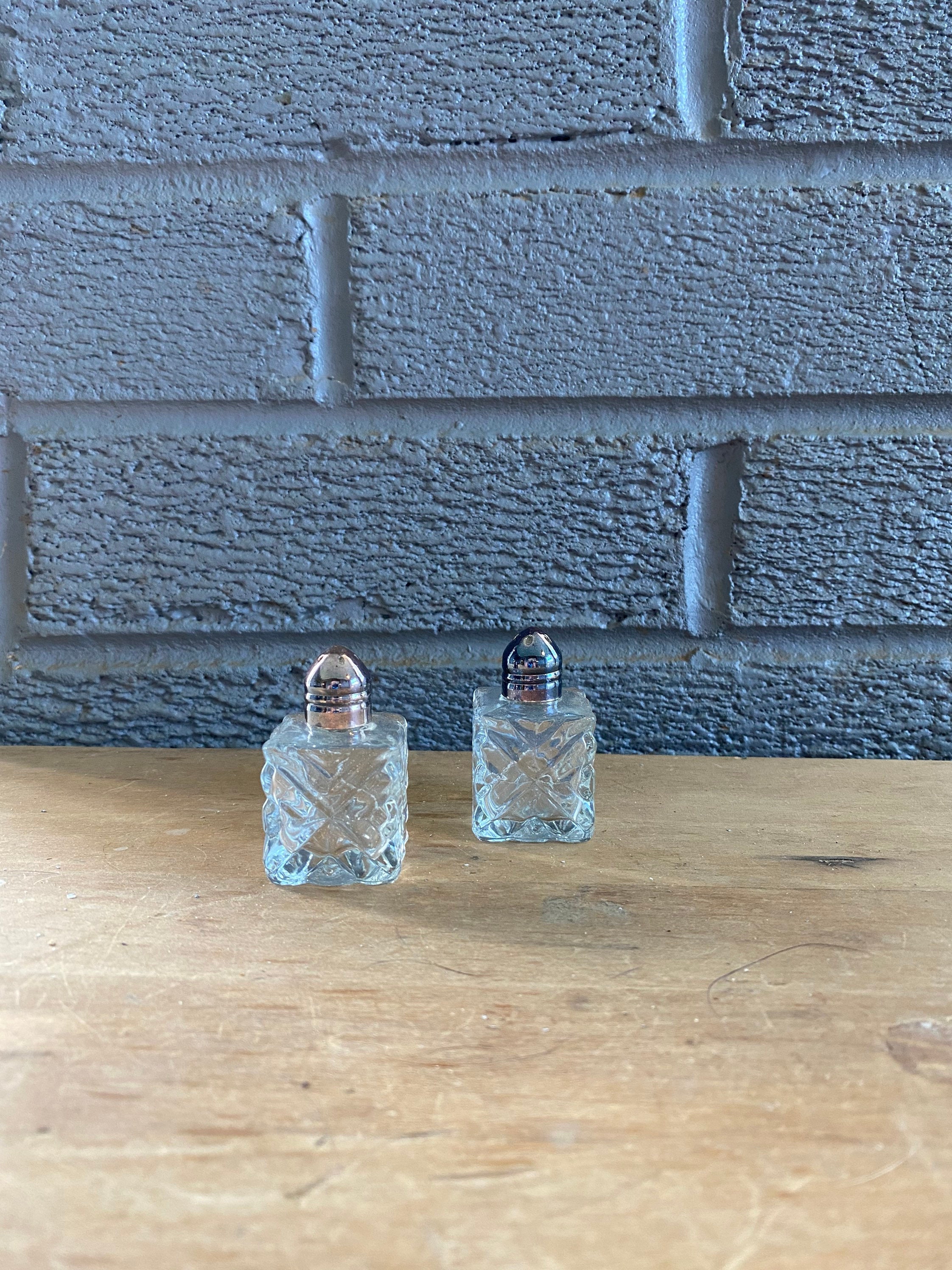 Small Glass Salt and Pepper Shakers with Silver Lids Etsy