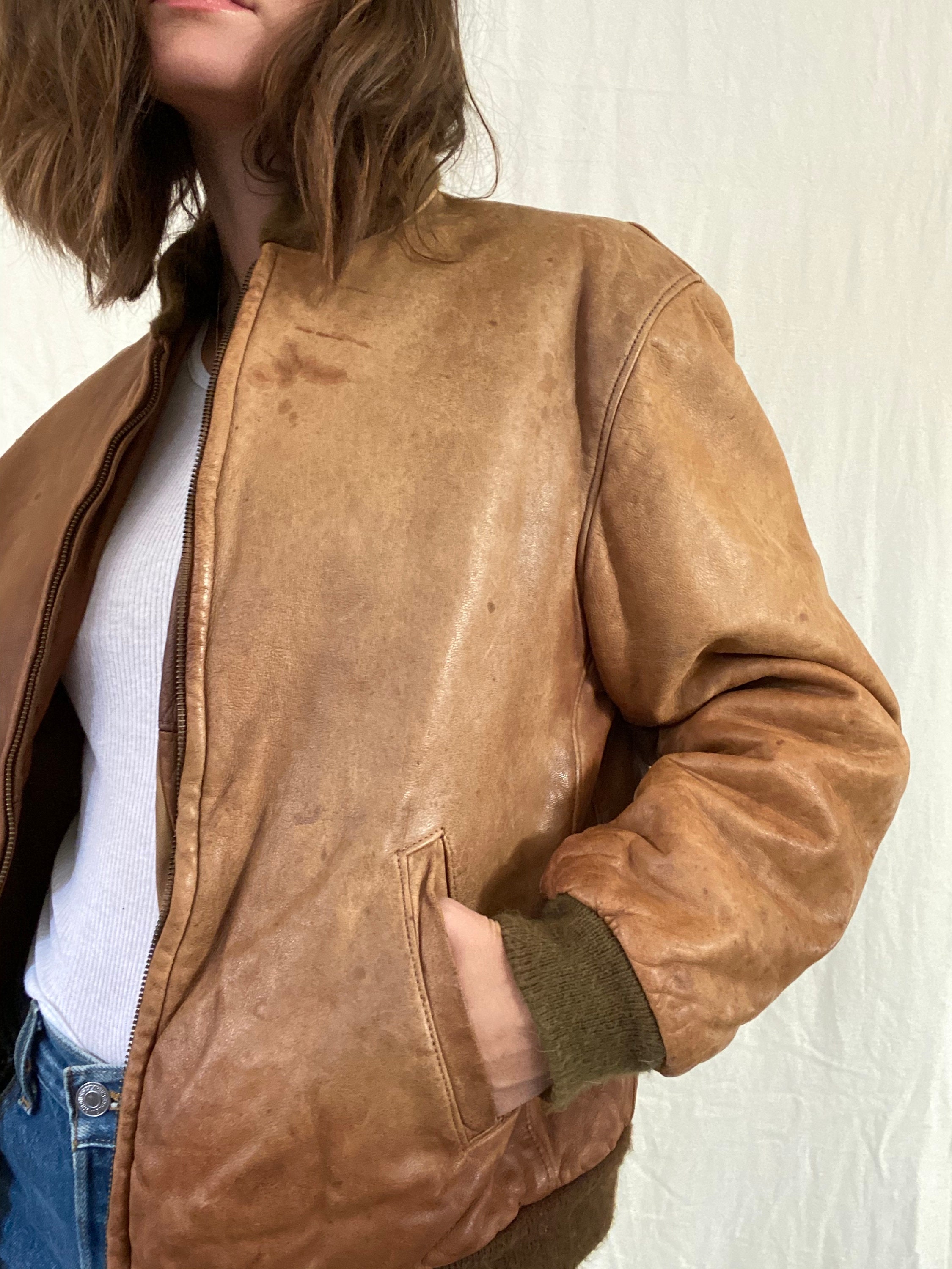 Vintage Leather Bomber Jacket Etsy