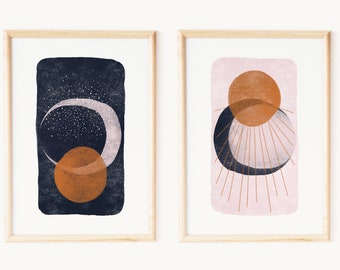Abstract Astrological Shapes - Gallery Wall Set - Mid Century Modern Sun Moon Celestial Prints Instant Download Printable Home Decor Posters
